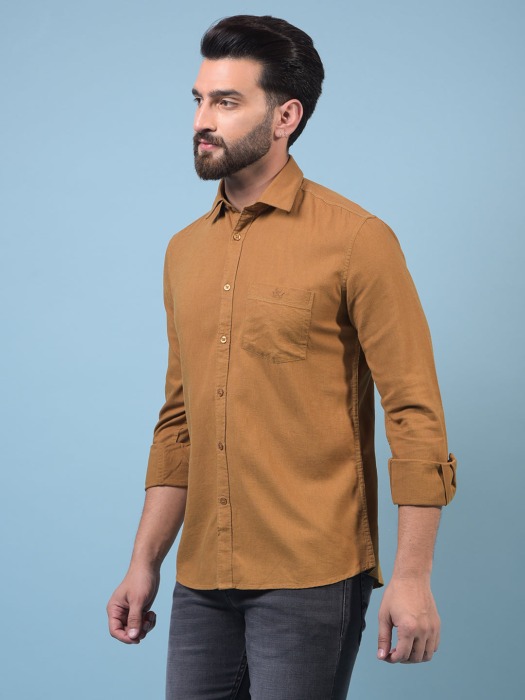 Men's Brown Linen Shirt-Men Shirts-Crimsoune Club