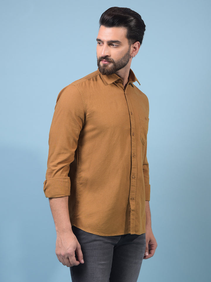 Men's Brown Linen Shirt-Men Shirts-Crimsoune Club