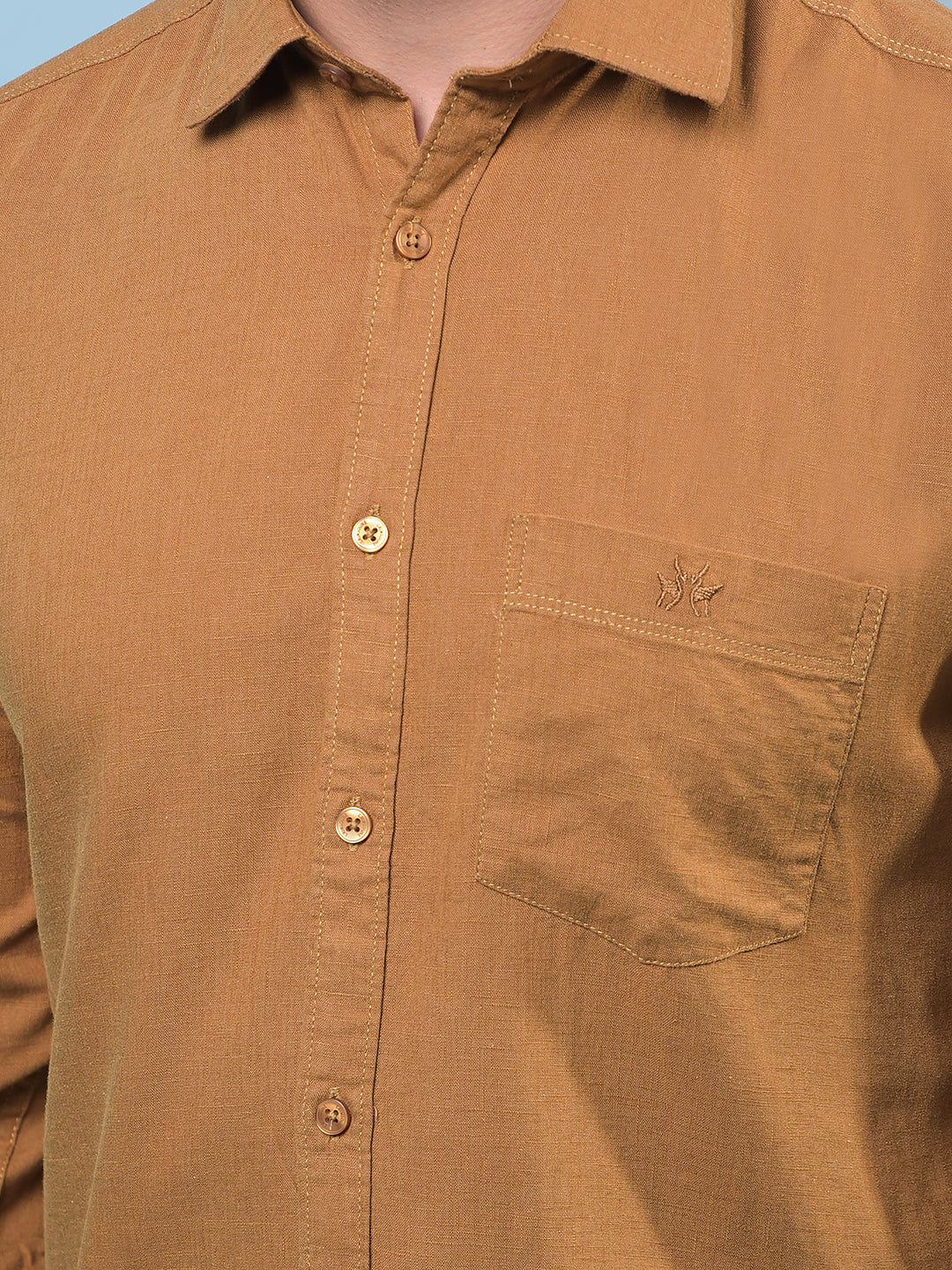 Men's Brown Linen Shirt-Men Shirts-Crimsoune Club
