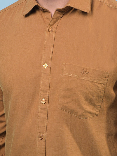 Men's Brown Linen Shirt-Men Shirts-Crimsoune Club