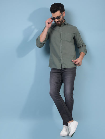 Men's Green Linen Shirt-Men Shirts-Crimsoune Club