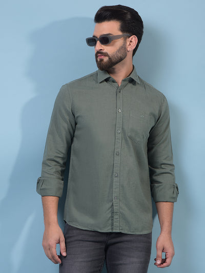 Men's Green Linen Shirt-Men Shirts-Crimsoune Club