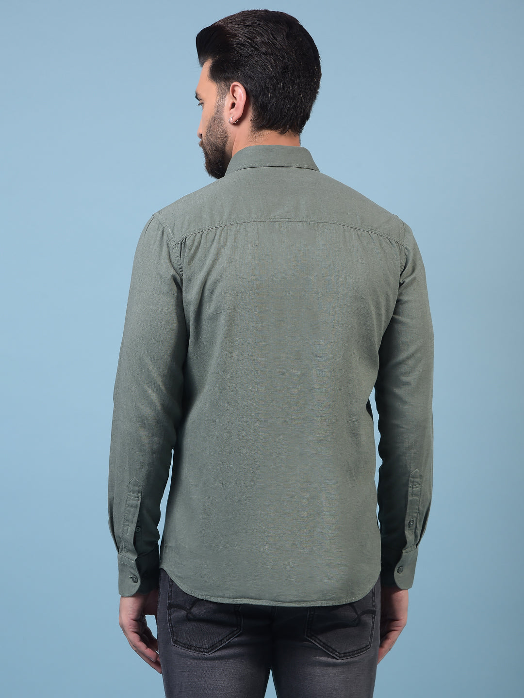 Men's Green Linen Shirt-Men Shirts-Crimsoune Club