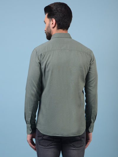 Men's Green Linen Shirt-Men Shirts-Crimsoune Club