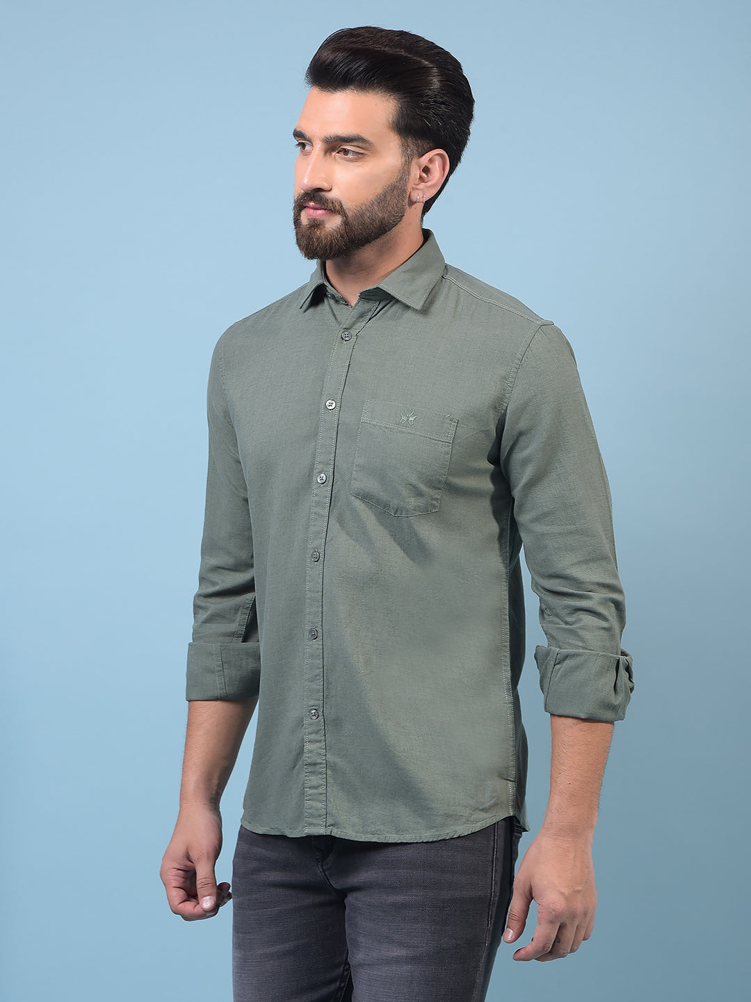 Men's Green Linen Shirt-Men Shirts-Crimsoune Club