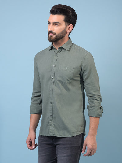 Men's Green Linen Shirt-Men Shirts-Crimsoune Club