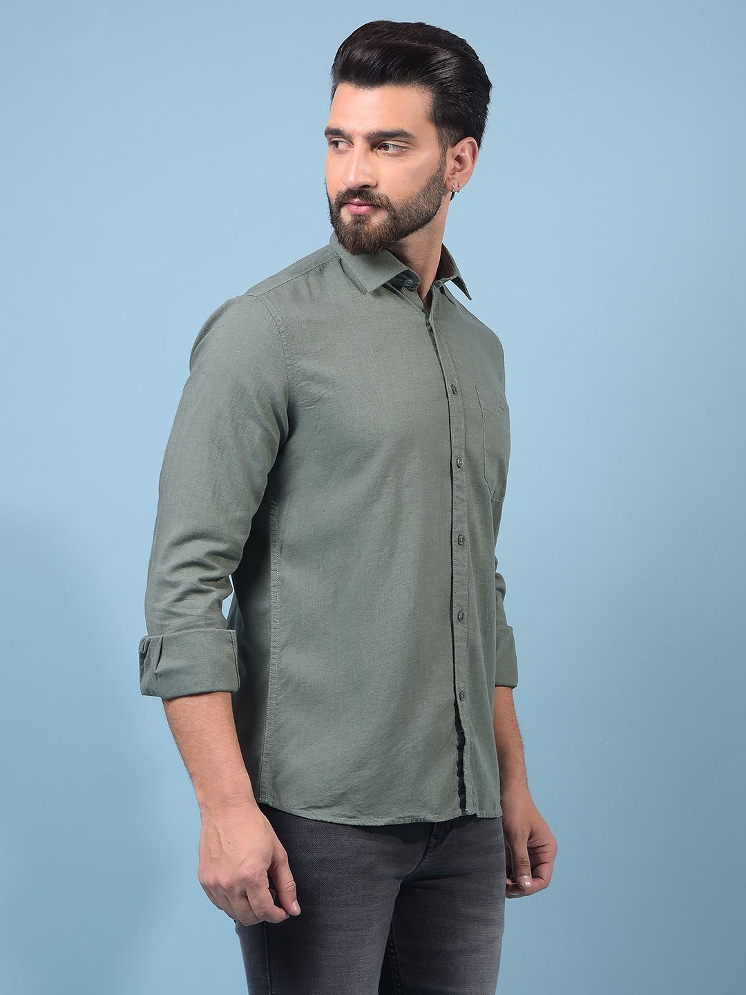 Men's Green Linen Shirt-Men Shirts-Crimsoune Club