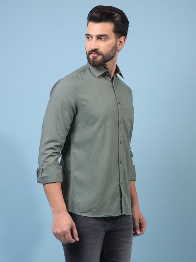 Men's Green Linen Shirt-Men Shirts-Crimsoune Club