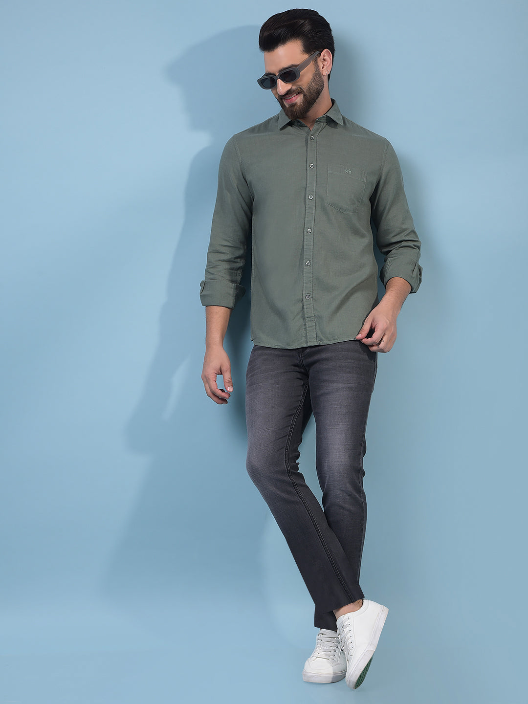 Men's Green Linen Shirt-Men Shirts-Crimsoune Club