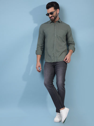 Men's Green Linen Shirt-Men Shirts-Crimsoune Club