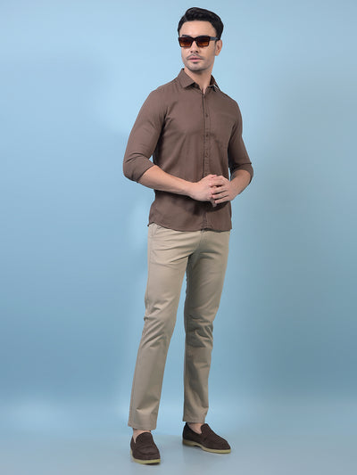 Men's Brown Linen Shirt-Men Shirts-Crimsoune Club