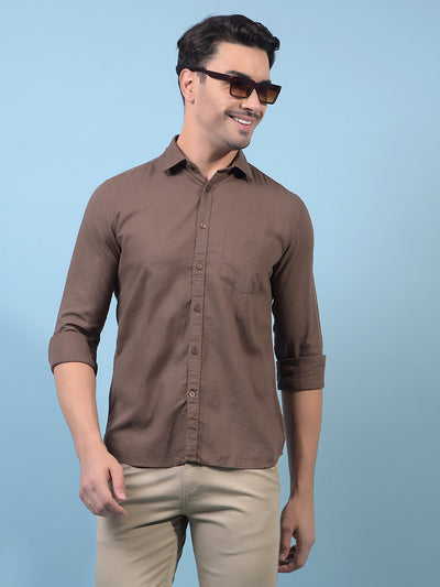 Men's Brown Linen Shirt-Men Shirts-Crimsoune Club