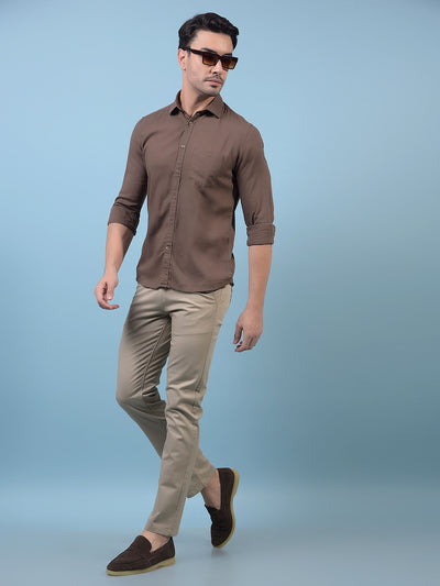 Men's Brown Linen Shirt-Men Shirts-Crimsoune Club