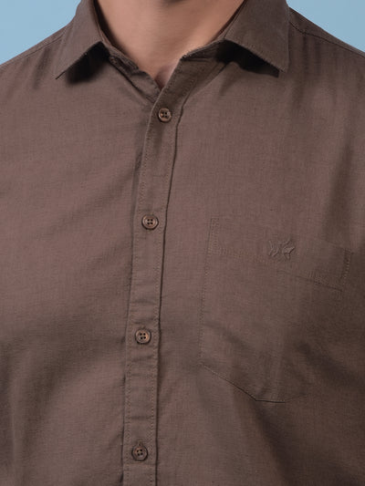 Men's Brown Linen Shirt-Men Shirts-Crimsoune Club