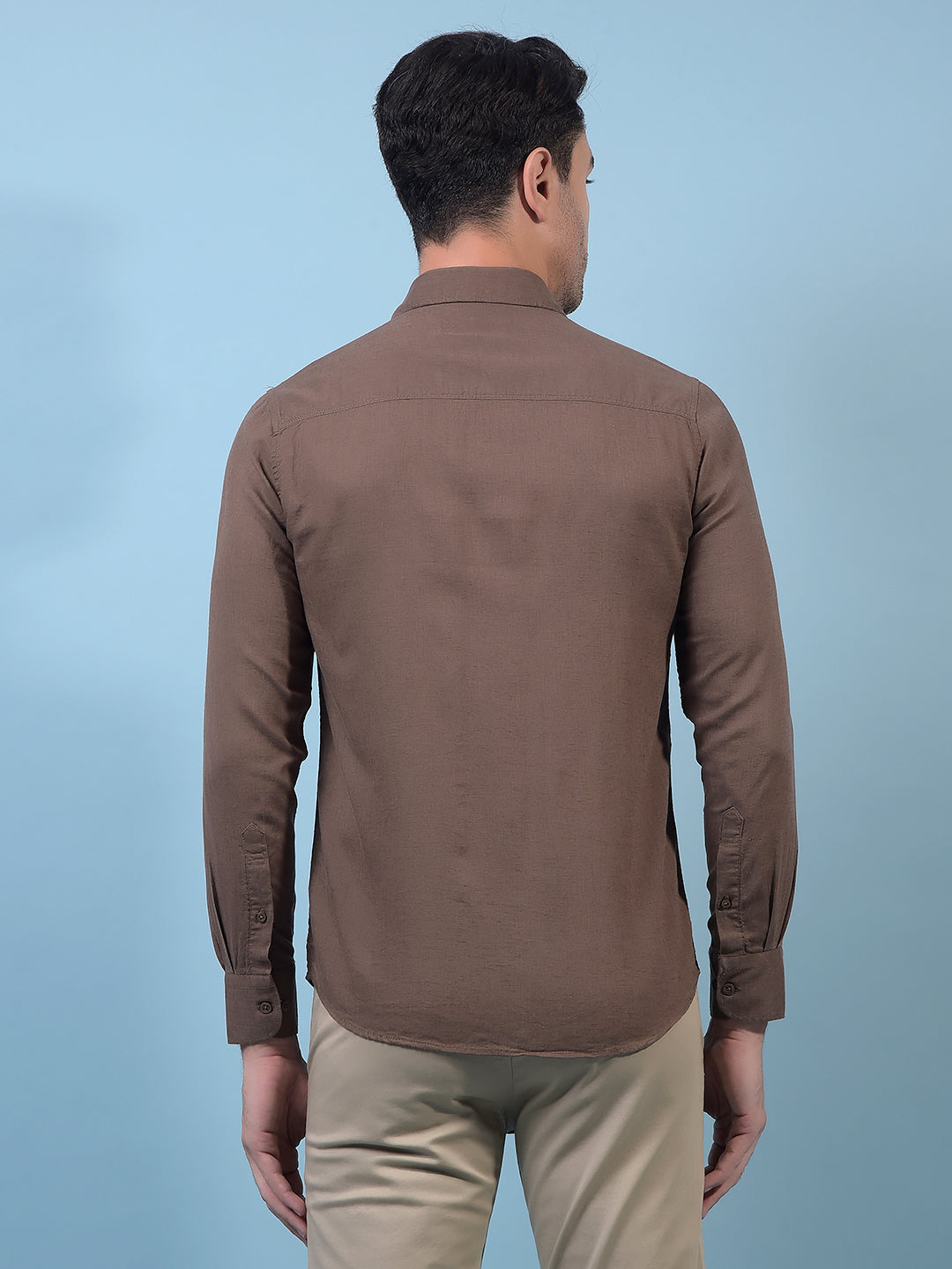 Men's Brown Linen Shirt-Men Shirts-Crimsoune Club