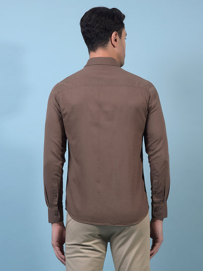 Men's Brown Linen Shirt-Men Shirts-Crimsoune Club