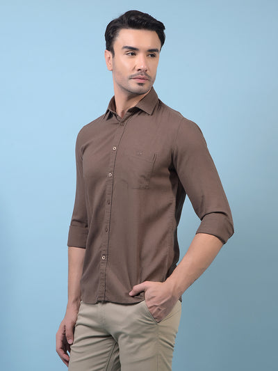Men's Brown Linen Shirt-Men Shirts-Crimsoune Club