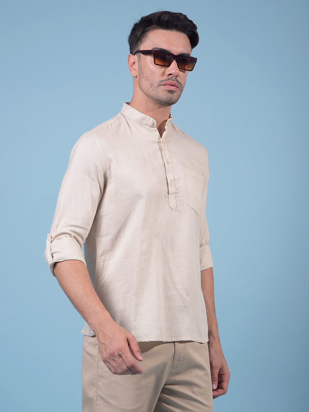Beige Linen Kurta-Men Kurtas-Crimsoune Club