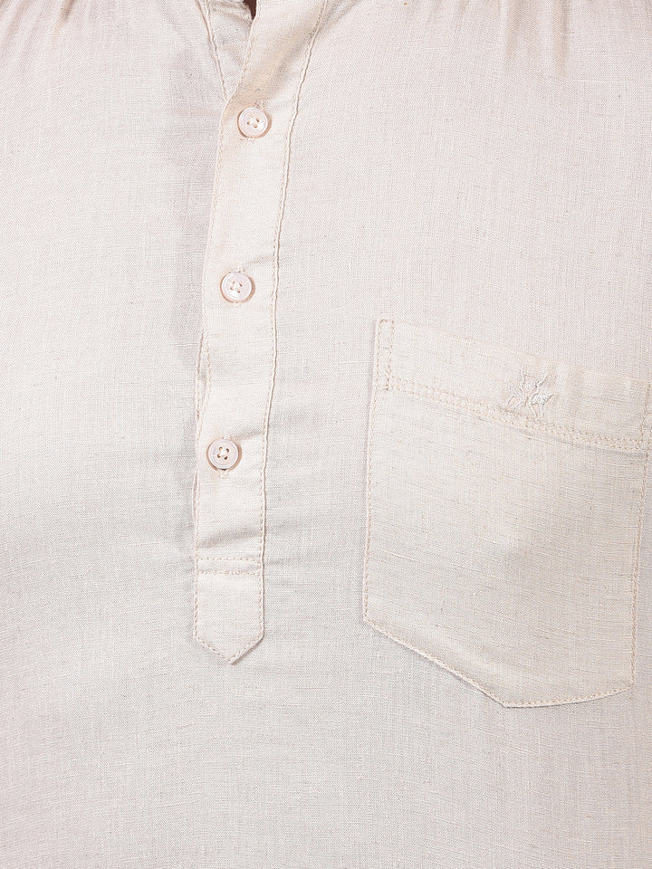 Beige Linen Kurta-Men Kurtas-Crimsoune Club