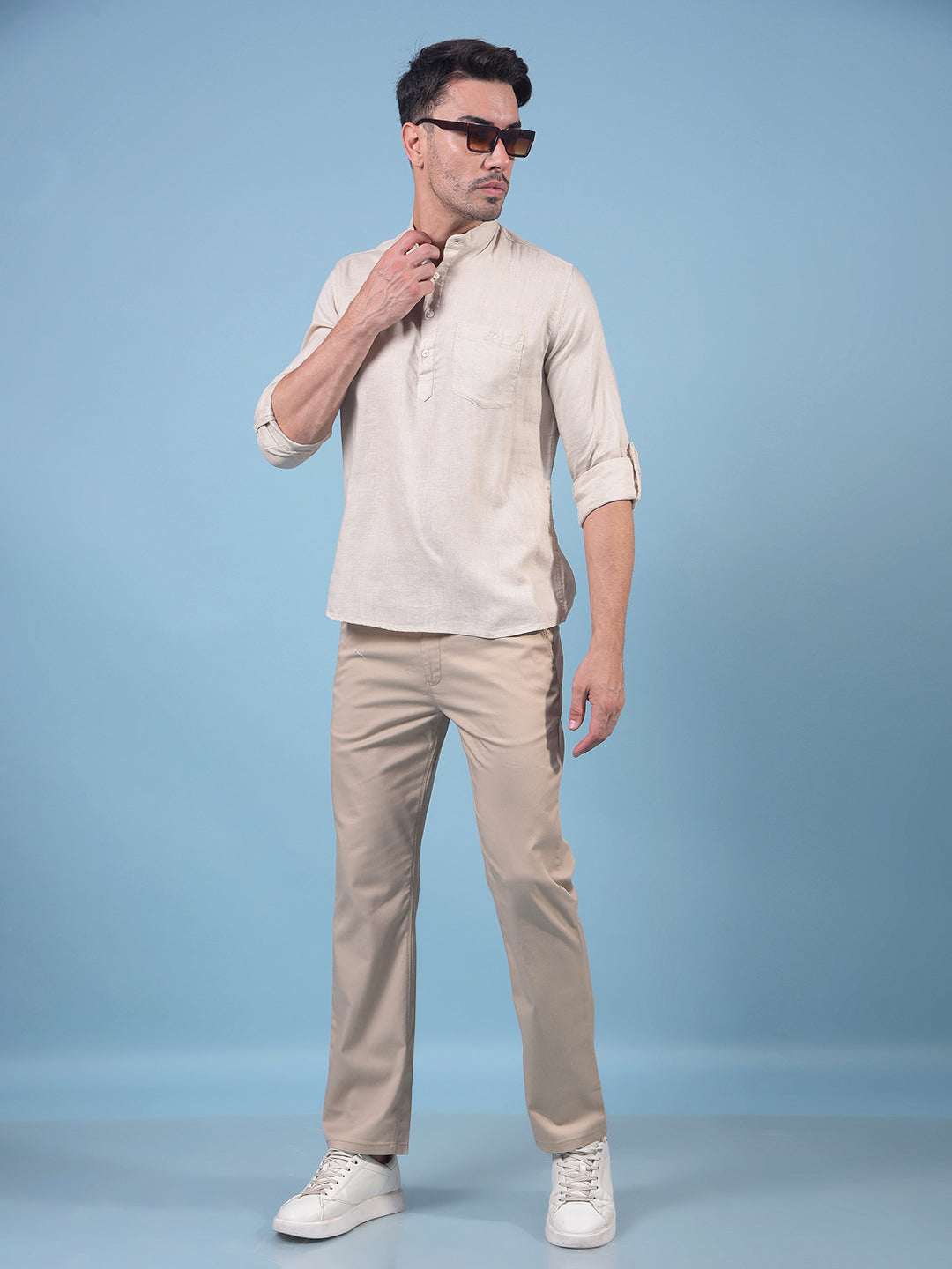 Beige Linen Kurta-Men Kurtas-Crimsoune Club
