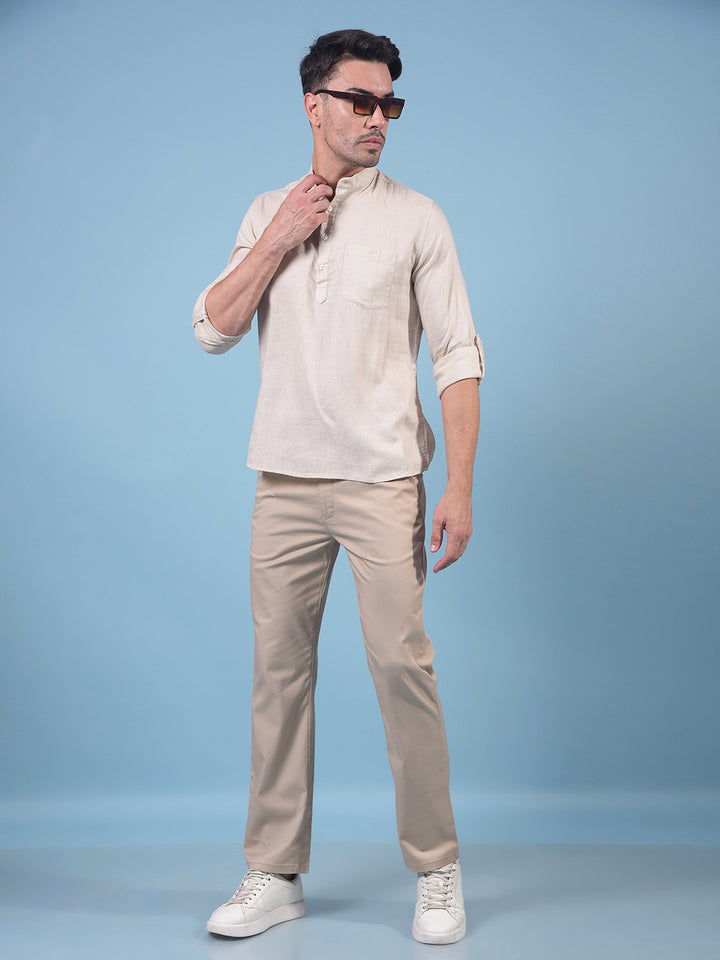 Beige Linen Kurta-Men Kurtas-Crimsoune Club