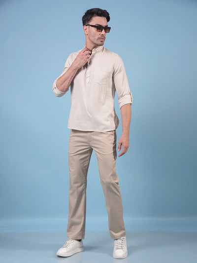 Beige Linen Kurta-Men Kurtas-Crimsoune Club