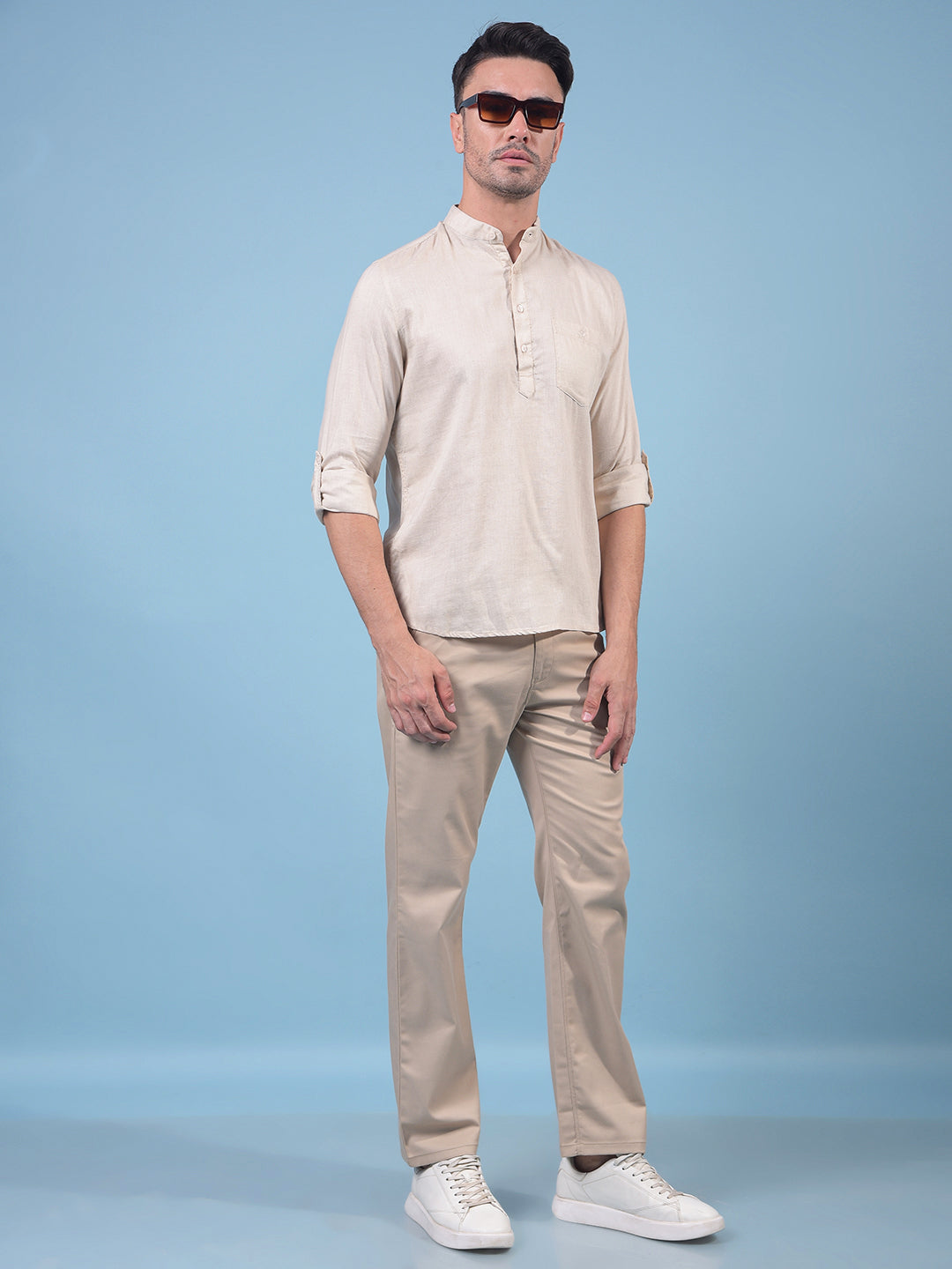 Beige Linen Kurta-Men Kurtas-Crimsoune Club