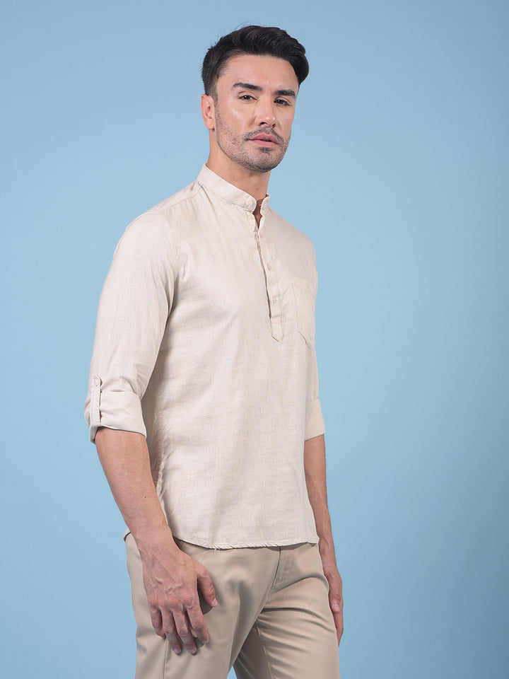 Beige Linen Kurta-Men Kurtas-Crimsoune Club