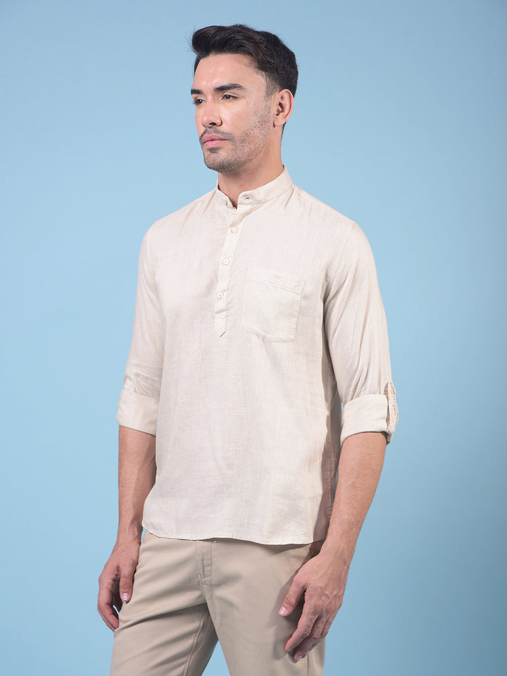 Beige Linen Kurta-Men Kurtas-Crimsoune Club