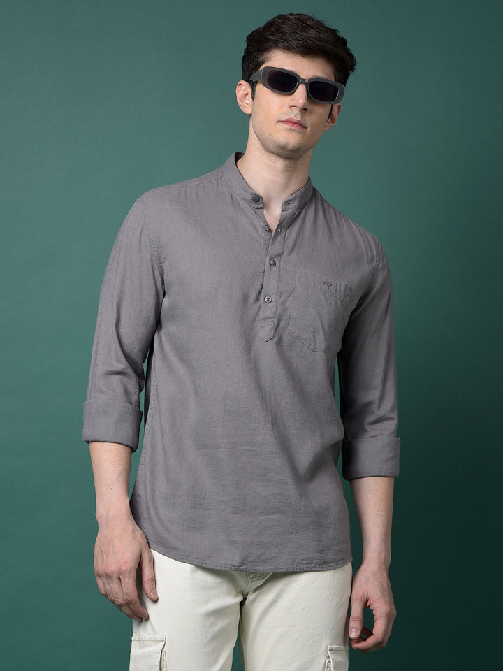 Grey Linen Kurta-Men Kurtas-Crimsoune Club
