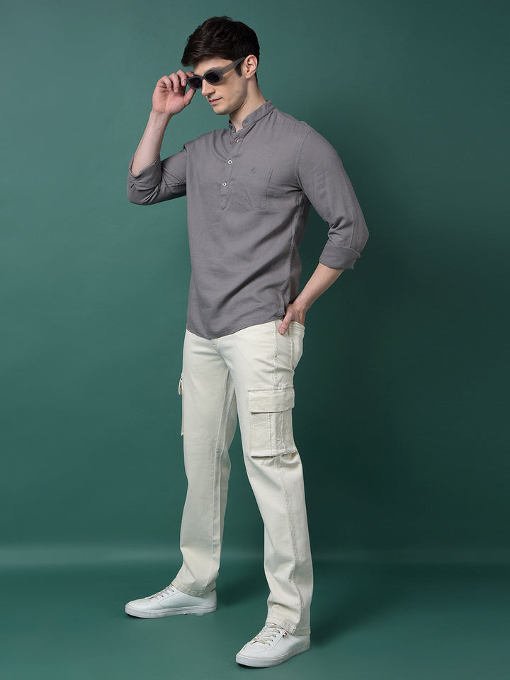 Grey Linen Kurta-Men Kurtas-Crimsoune Club