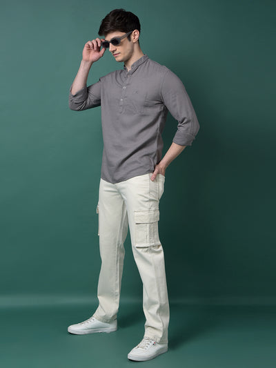 Grey Linen Kurta-Men Kurtas-Crimsoune Club