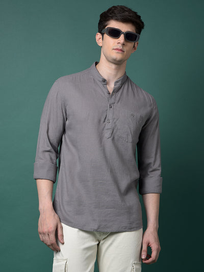 Grey Linen Kurta-Men Kurtas-Crimsoune Club