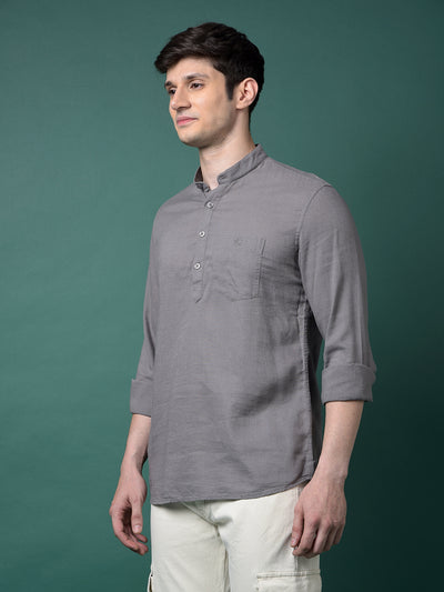 Grey Linen Kurta-Men Kurtas-Crimsoune Club
