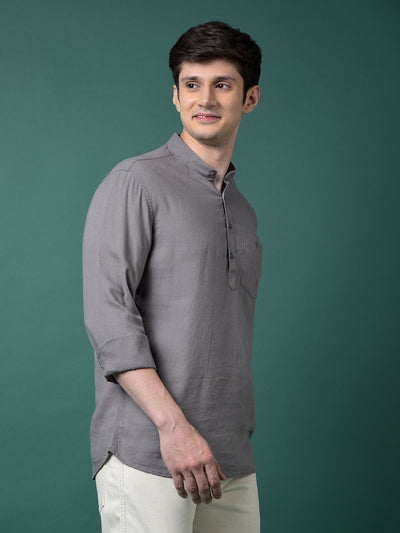 Grey Linen Kurta-Men Kurtas-Crimsoune Club