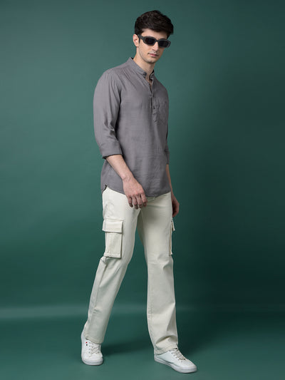 Grey Linen Kurta-Men Kurtas-Crimsoune Club
