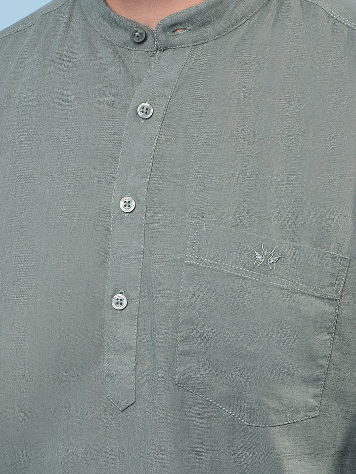 Men's Green Linen Kurta-Men Kurtas-Crimsoune Club