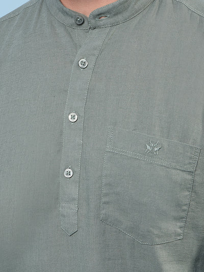 Men's Green Linen Kurta-Men Kurtas-Crimsoune Club