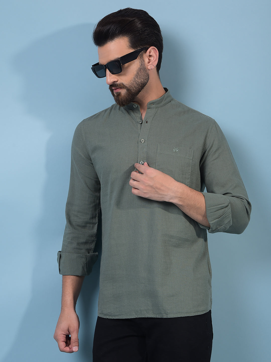 Men's Green Linen Kurta-Men Kurtas-Crimsoune Club