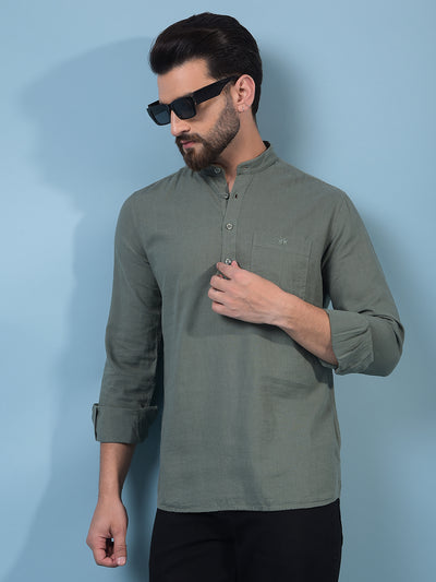 Men's Green Linen Kurta-Men Kurtas-Crimsoune Club