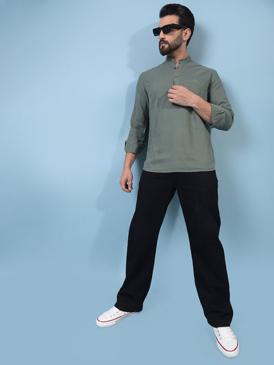 Men's Green Linen Kurta-Men Kurtas-Crimsoune Club