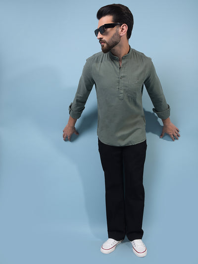 Men's Green Linen Kurta-Men Kurtas-Crimsoune Club