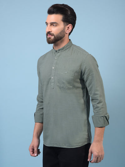 Men's Green Linen Kurta-Men Kurtas-Crimsoune Club