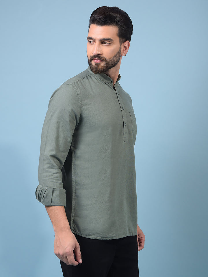 Men's Green Linen Kurta-Men Kurtas-Crimsoune Club