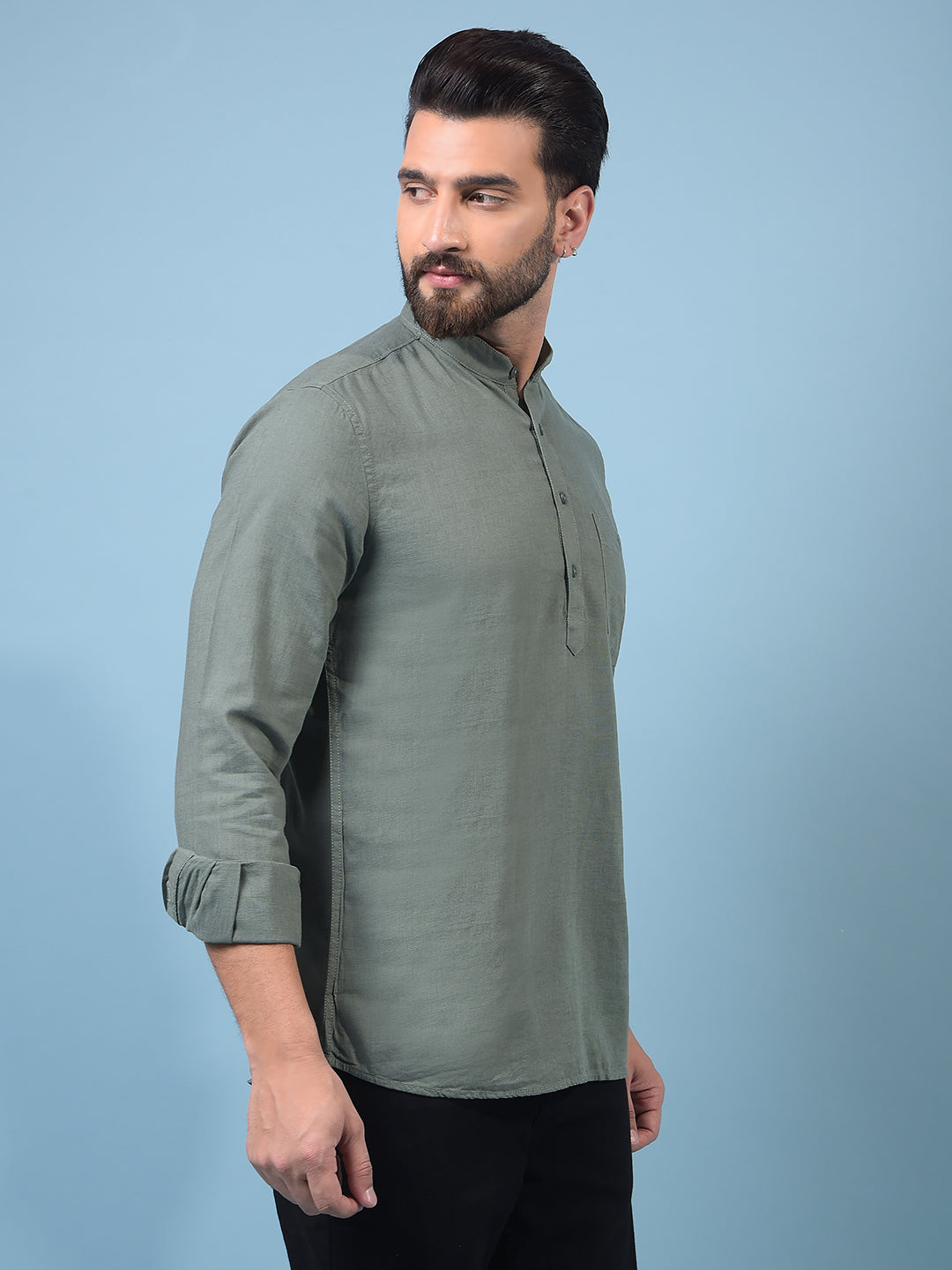 Men's Green Linen Kurta-Men Kurtas-Crimsoune Club