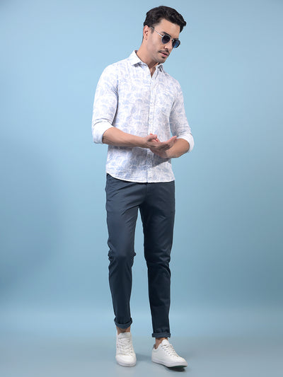 Men's Blue Floral Print Shirt-Men Shirts-Crimsoune Club