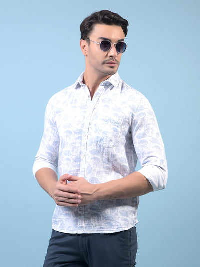 Men's Blue Floral Print Shirt-Men Shirts-Crimsoune Club