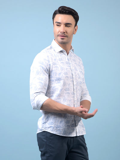 Men's Blue Floral Print Shirt-Men Shirts-Crimsoune Club