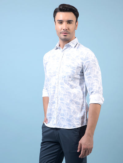Men's Blue Floral Print Shirt-Men Shirts-Crimsoune Club
