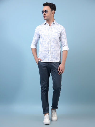 Men's Blue Floral Print Shirt-Men Shirts-Crimsoune Club